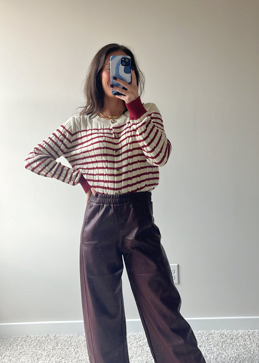 Merlot Stripe Cardigan Sweater
