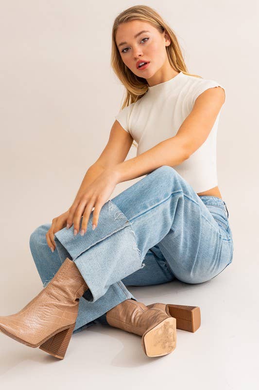 Blue Seas High Waisted Cuffed Jeans