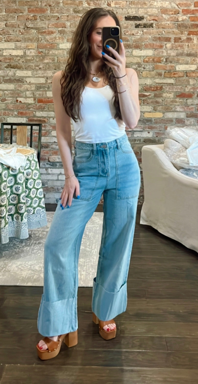 Blue Seas High Waisted Cuffed Jeans