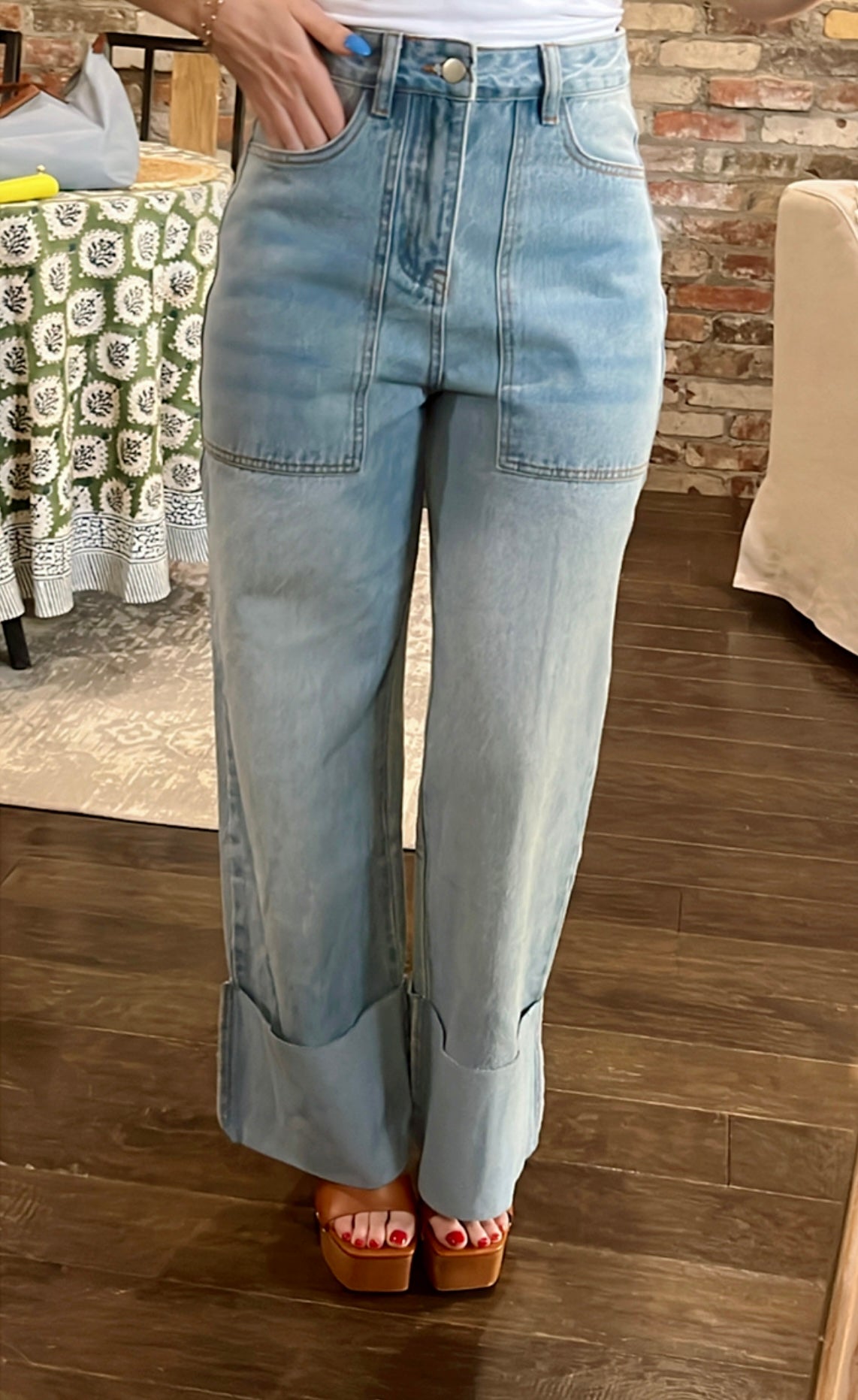 Blue Seas High Waisted Cuffed Jeans