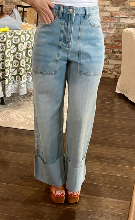 Blue Seas High Waisted Cuffed Jeans