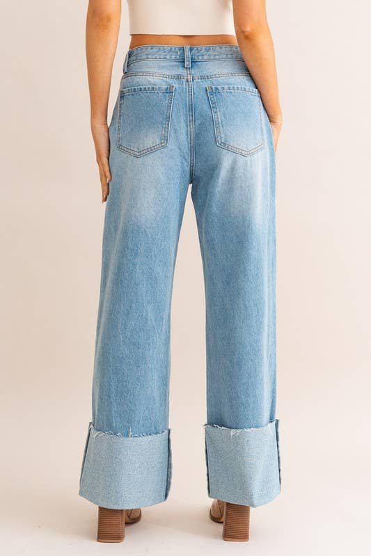 Blue Seas High Waisted Cuffed Jeans