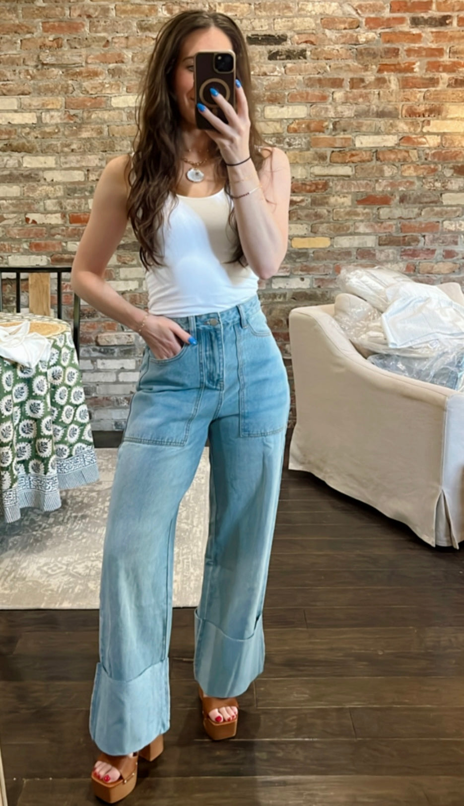 Blue Seas High Waisted Cuffed Jeans