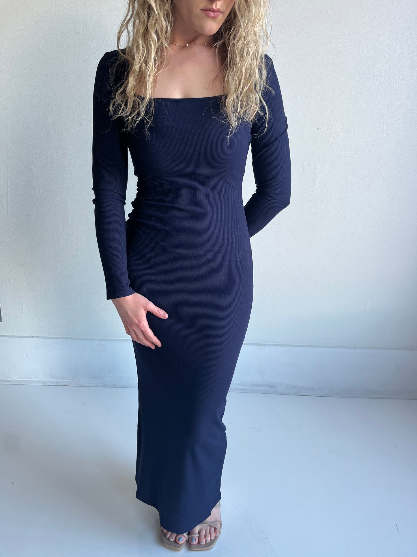 Deep Sea Ribbed Midi Dress