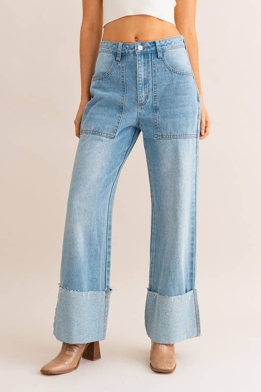 Blue Seas High Waisted Cuffed Jeans