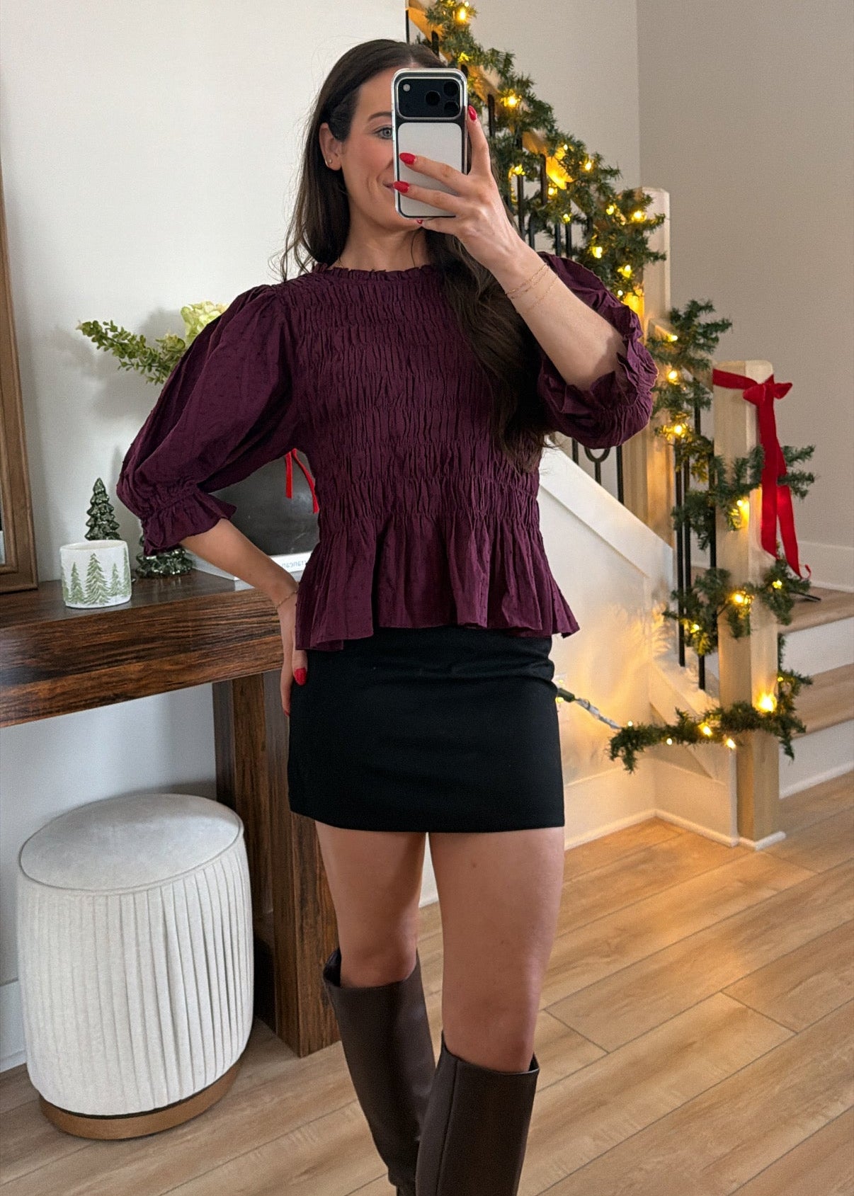 Winter Merlot Smocked Top