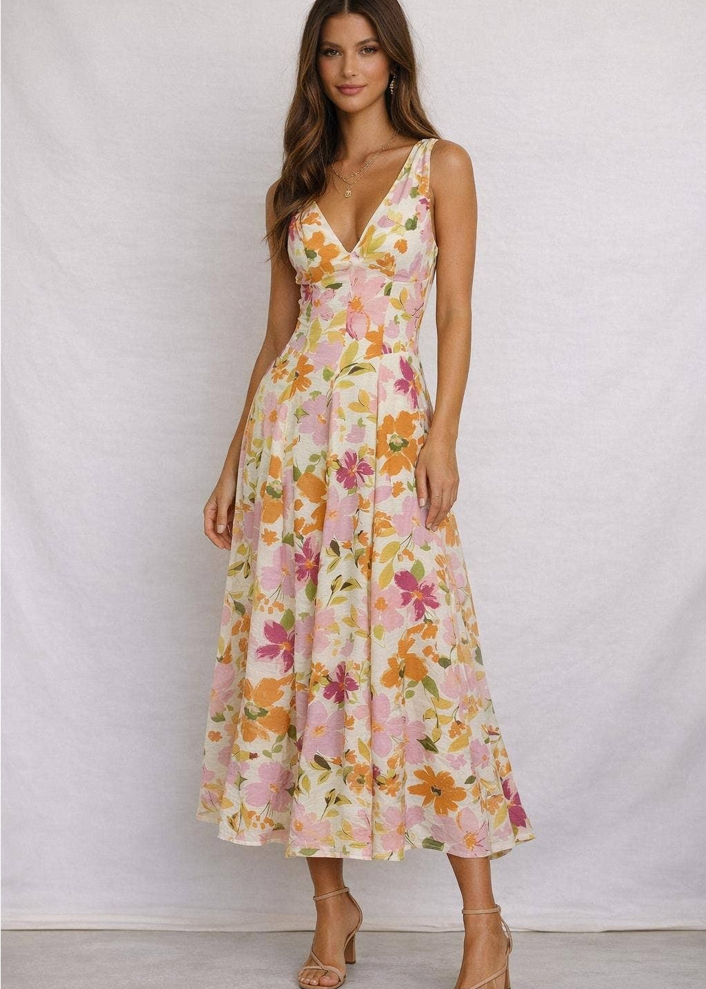 Sunset Blossom Midi Dress