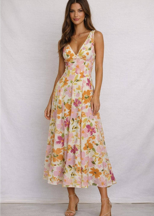Sunset Blossom Midi Dress
