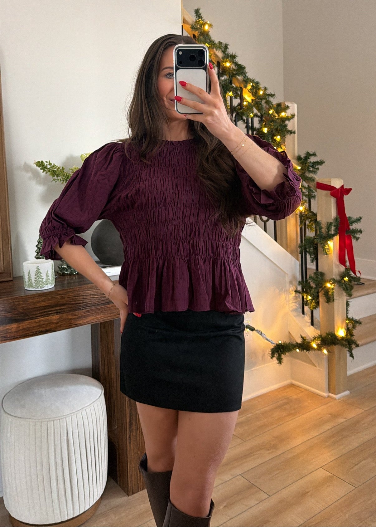 Winter Merlot Smocked Top