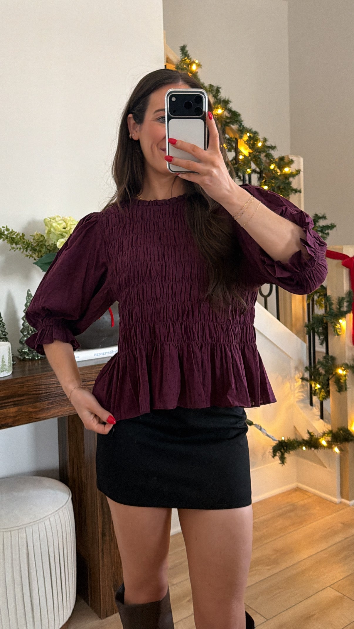 Winter Merlot Smocked Top