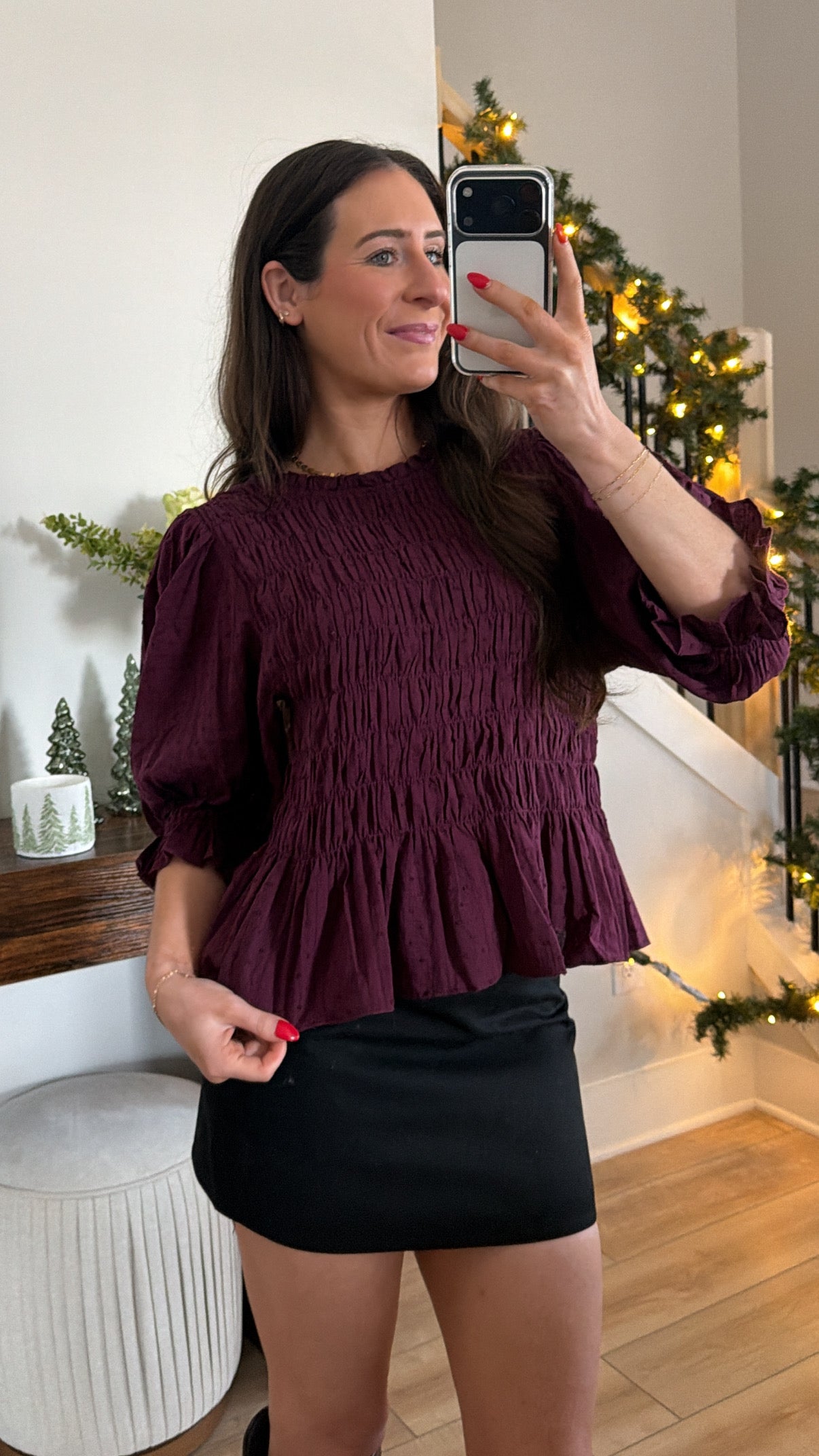Winter Merlot Smocked Top