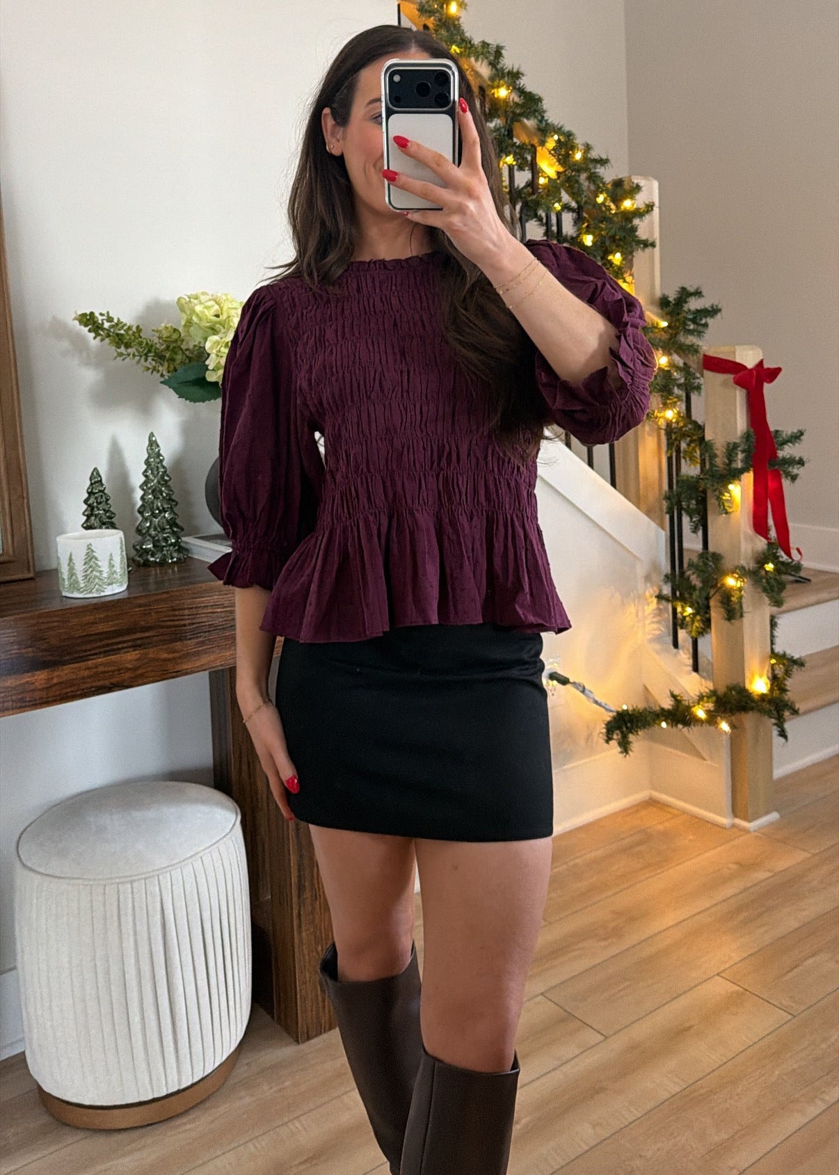 Winter Merlot Smocked Top