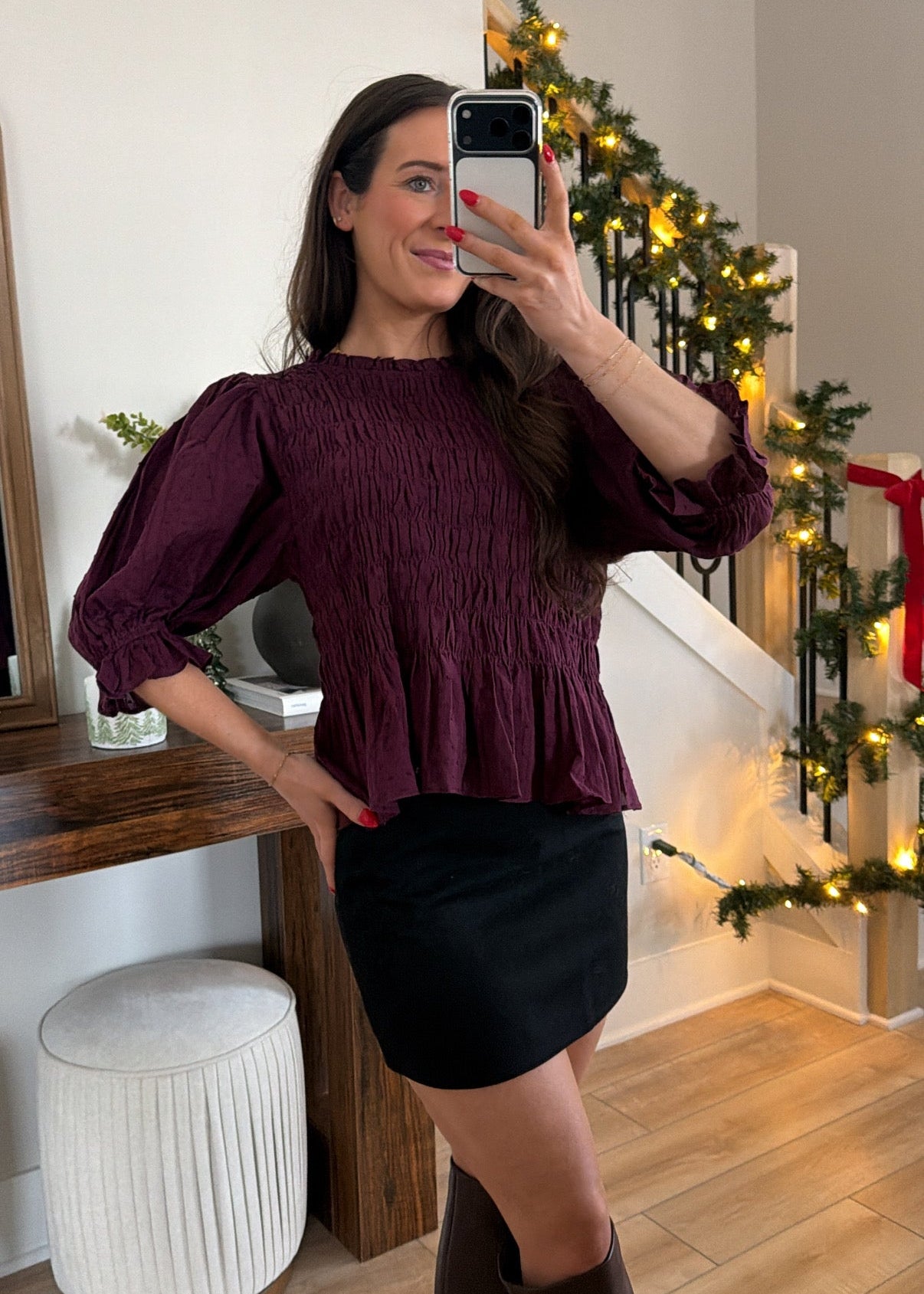 Winter Merlot Smocked Top