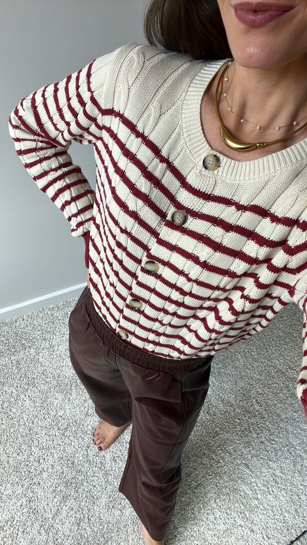 Merlot Stripe Cardigan Sweater